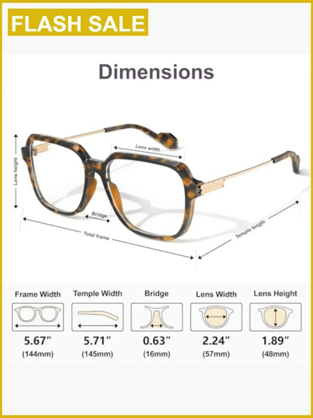 Oversized Blue Light Blocking Glasses Square TR90 Frame Metal Temple